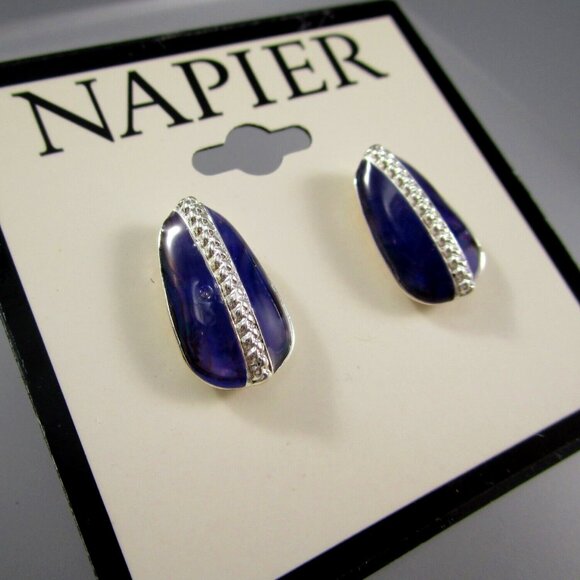 NAPIER Mod/Contemporary Silver Blue Teardrop Shaped Stud Earrings**NEW! - Picture 1 of 2
